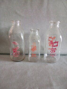 Lot of 3 Vintage MCM Quart Milk Bottles